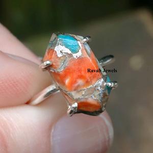 Anillo de eternidad de plata esterlina personalizable ostra espinosa cobre turquesa piedra preciosa rodiada para bodas y fiestas - Product Image 5