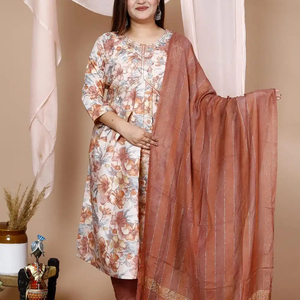 인도 숙녀 면 인쇄 Kurti 바지 여름 착용 및 여성 착용 Kurti 원피스 세트 여성 에스닉 탑 튜닉 바닥 바지 - Product Image 1