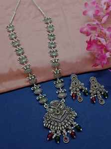 DERNIER DESIGNER À LA MODE ABD TRADITIONNEL OXYDSIDE ARGENT NOIR MENTAL BIJOUX LONG PENDENTIF COLLIER ENSEMBLE POUR FEMMES ET FILLES - Product Image 2