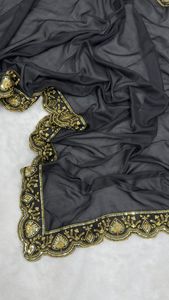 Sari de mariage formel en soie Dhwaja Export avec broderie fantaisie et sequins, séchage rapide, coupe ample, toutes saisons - Product Image 6