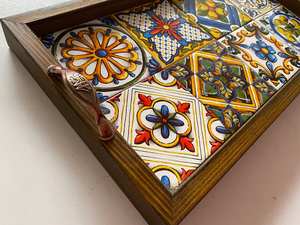 Bandeja otomana de madera de nogal moderna con asas Bandeja de servicio para decoración de sala de estar Idea de regalo para el hogar - Product Image 3