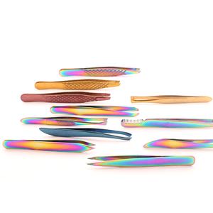 Pinzas profesionales de acero inoxidable al por mayor de fábrica, pinzas para cejas personalizadas de varios colores con logotipo personalizado - Product Image 2