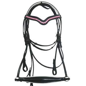 ADEEFA Most Selling Attractive Leather Drassage <b>Bridle</b> Pink Crystal Chain Light Pink Padding Steel Stainless Hardware All Sizes. - Product Image 1