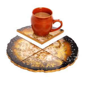 Set of 4 Resin <b>Gold</b> Flake Coasters Tea Coffee Coasters Resin 1 Custom Wood Coaster Set with handmade bone and Brass Inlay - Product Image 1