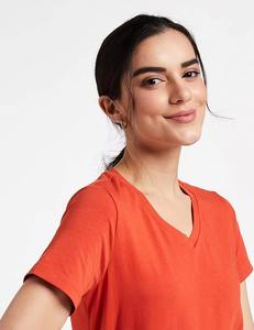 T-shirt à col en V de haute qualité pour femmes respirant et imprimé en coton manches courtes pour le sport Fitness prix raisonnable Service OEM - Product Image 4