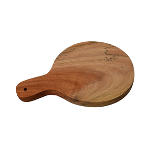 Bandeja de servicio de pizza de madera de acacia superventas con mango de metal forma redonda tabla de cortar de madera de gran oferta Tabla de pizza de Acacia - Product Image 4