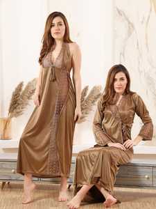 Robes en satin grande taille pour femmes, vêtements de nuit de luxe personnalisables, taille élastique, longueur totale, douces et respirantes pour l'été et l'hiver - Product Image 4