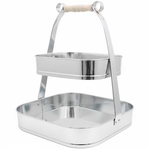 Support à Plateau à Deux Niveaux de Forme Carrée en Or Antique de Qualité Supérieure avec Poignée pour la Décoration de la Cuisine et de la Maison à Prix Abordable - Product Image 2