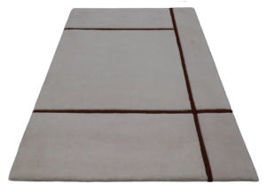 Modern Neutral Ivory Maroon Wool Tencel Blended <b>Hand</b> <b>Tufted</b> Eco-Friendly High Low Texture Thin Line Geometric <b>Rug</b> Contrast - Product Image 6