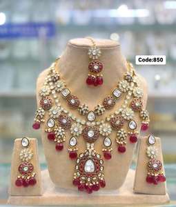 Bridal Polki <b>Kundan</b> Necklace Set Premium Handcrafted <b>Jewelry</b> for Indian Weddings Festivals Available at Best Price from India - Product Image 4