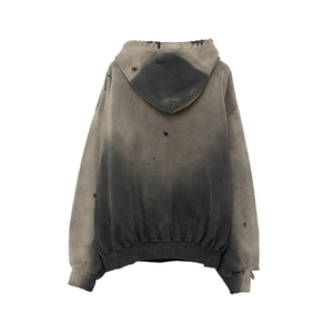 OEM personalizado de los hombres de gran tamaño Boxy Hoodie apenado desteñido lavado bordado Casual Jersey con capucha con cordón acanalado - Product Image 5