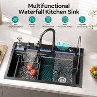 Robinet numérique intelligent à cascade en acier inoxydable 304, évier de cuisine moderne multifonctionnel à grand bac unique