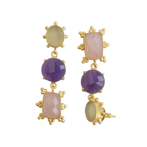 Boucles d'oreilles pendantes élégantes avec pierres précieuses naturelles, revêtement doré et bijoux de qualité artisanale - Product Image 3