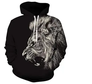 OEM pria grosir singa cetak sublimasi pria hoodie Lengan Panjang 3D cetak gaya kaus untuk pria