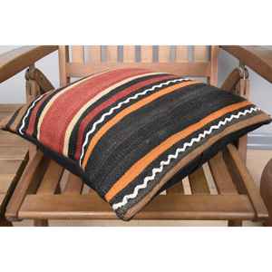 Almohada Kilim de lana marrón de 18x18 pulgadas, lujosa, esponjosa, ecológica, antideslizante, tejida, estampado cuadrado Vintage, pluma lavable extraíble - Product Image 4