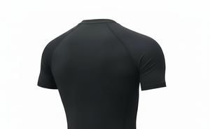 Camiseta Deportiva Negra para Hombre, Talla Grande, de Spandex/Poliéster, Compresión, Manga Corta, Ajustada, Lisa, de Secado Rápido - Product Image 4