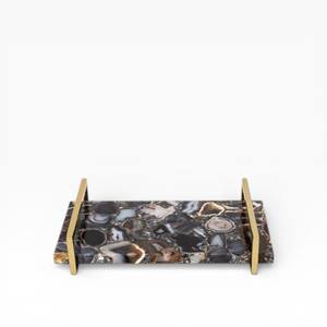 Bandeja Rectangular de Ágata Natural Blanca con Patrón de Cristal de Nube Suave, Base Dorada Elevada y Asas Metálicas Minimalistas - Product Image 2