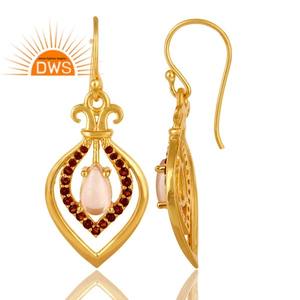 Bonito diseño de pendientes de granate y piedras preciosas de cuarzo rosa pendientes venta al por mayor chapado en oro de la joyería - Product Image 3