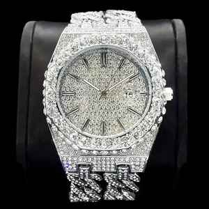 Elegante reloj de cuarzo con diamantes de laboratorio para hombre, lujo, helado, brillante, 925, banda plateada, esfera analógica, cristal, estilo Hip Hop antiguo, encanto - Product Image 1