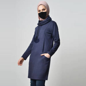 Modeste islamique tricoté brodé sweats à capuche dames pull hiver longue couverture tunique poids lourd 100% coton femmes - Product Image 2