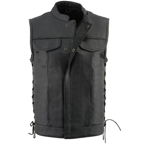 <b>Men's</b> <b>Black</b> Polyester Summer Reversible <b>Vest</b> with Side Lace up Stand Collar Custom Design Wholesale Factory - Product Image 1