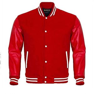 HIGH QUALITY TRENDY VARSITY <b>JACKET</b> FORMAL STAND COLLAR FRONT LOGO GENUINE LEATHER <b>WATERPROOF</b> - Product Image 2