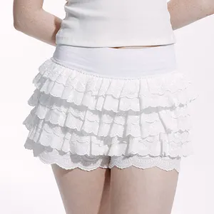 Summer Women'S Sweet Solid Low Waist Layered Ruffle Skirt With Shorts A-Line Lace Cake Mini Tutu Skirts Cute