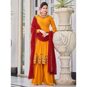 Vestidos Tradicionales Indios, Hermoso Salwar Kameez de Georgette con Lentejuelas Color Mostaza, Anarkali Choli Lehenga Choli para Vestimenta Étnica - Product Image 3