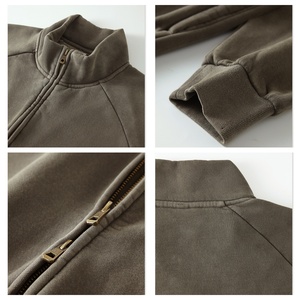 Wholesale Vintage Washed 355GSM Coat Mock Neck Cardigan Solid Color <b>Full</b> <b>Zip</b> up Men's <b>Hoodies</b> & Sweatshirts - Product Image 3