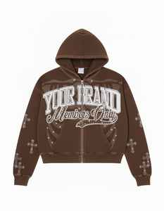 Sweat-shirts pour hommes de haute qualité en coton 100% surdimensionnés, lavés à l'acide, sérigraphie, strass brodés vintage personnalisés - Product Image 2