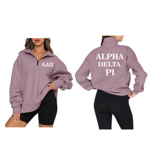 Customized Design Oversized Adult Cotton Fleece French Terry Women Sorority Regular <b>Zipper</b> Crew Neck Winter Printed Eco-Friendly - Product Image 2