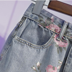 Embroidery Denim <strong>Skirt</strong> for Women High Waist Slim Fit Front Slit <strong>Floral</strong> Denim <strong>Skirt</strong> Charm Fashionable A-Line Plus Size