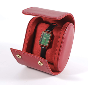 Boîte à montre en cuir PU rigide avec design cylindrique et fermeture à bouton - Product Image 4
