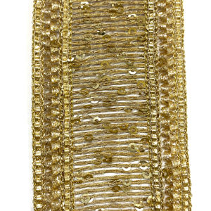 Gimp químico de encaje dorado con lentejuelas de 2,5 \ "étnico indio con cuentas y borlas para ropa de mujer ofertas al por mayor - Product Image 1