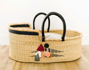 Best-selling High Quality Wooden Seagrass Strong Organic Natural Baby Handmade <b>Moses</b> <b>Basket</b> <b>with</b> Rocking <b>Stand</b> Made in Vietnam - Product Image 5