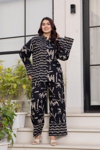 Elegant Women Black Cotton Salwar Kameez Set with White Hand Drawn Print Loose Fit <b>Ankle</b> Length Casual Ethnic Wear All Seasons - Product Image 6