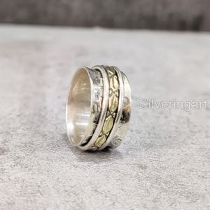 Bague de méditation Spinner Band Bague de pouce pour femme en argent sterling 925 Soulagement de l'esprit Bijoux faits à la main Party Anxiety Mens Spinner Ring - Product Image 1