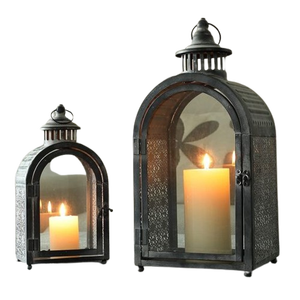 Ensemble de 2 lanternes en verre et fer pour la décoration de la maison couleur noire mate lanternes à bougeoirs en cristal à prix abordable - Product Image 2