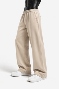 Pantalones de chándal de forro polar beige personalizados para hombre, cintura elástica, corte holgado, pierna recta, pantalones de descanso, venta al por mayor OEM - Product Image 3