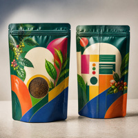 Sacs refermables personnalisés imprimés, réutilisables, biodégradables, résistants à l'humidité, pour poudre de café vert, PLA PBAT, emballages pour thé
