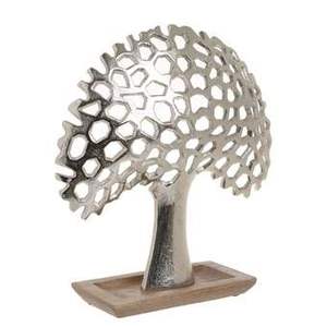 Décoration de maison personnalisée en forme d'arbre en métal Dessus de table en aluminium argenté de haute qualité avec base en bois - Product Image 2