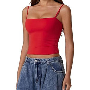 Camiseta sin mangas Lisa recortada para mujer al por mayor, ropa de calle sin costuras, camiseta sin mangas de punto acanalada elástica, camiseta sin mangas informal Sto - Product Image 3