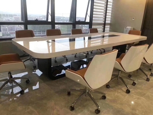 Table de salle de réunion moderne blanche, grande table de conférence de 6 à 14 places, personnalisable, en MDF, avec base en aluminium pour l'école - Product Image 5