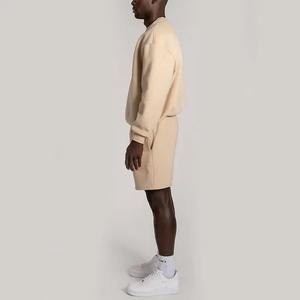 T-shirt à col rond 100% coton pour homme, manches longues, épaules tombantes, ensemble short streetwear de haute qualité pour unisexe - Product Image 4