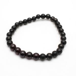 Pulsera de shungita con 30 cuentas redondas pulidas de 0.24 pulgadas (6 mm) con cierre de cadena, talla 16-17 - Product Image 1