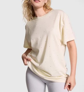 Camiseta Vintage de gran tamaño personalizada de algodón 100% para mujer, Camiseta holgada de manga corta con estampado de alta calidad y cuello redondo, cómoda - Product Image 3