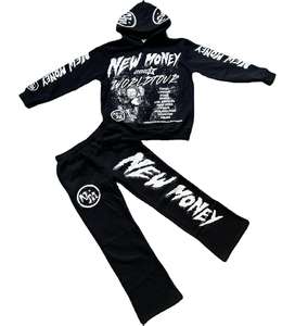 ชุดแทรคสูทผู้ชายผ้าฝ้ายพิมพ์ลายโลโก้คุณภาพสูงแบบสั่งทำพิเศษ รุ่นใหม่ล่าสุด ปี 2026 ล้างสีแบบ Acid Wash สไตล์สตรีทแวร์ กางเกงทรงบาน - Product Image 2