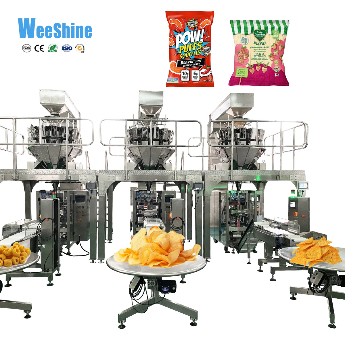 Venda quente de batatas fritas para alimentos folhados, máquina de embalagem de batatas fritas totalmente automática