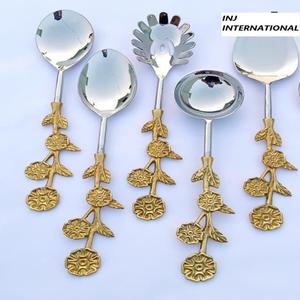 Juego de 6 exquisitas cucharas para servir de acero inoxidable con diseño floral, Exportación de calidad para ocasiones de fiesta, decoración del hogar, uso en la cocina - Product Image 1