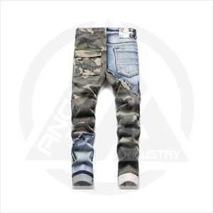 กางเกงยีนส์ขาตรงของผู้ชายกางเกงลำลองผ้ายีนส์ขาดแบบวินเทจสีน้ำเงินเทา - Product Image 2